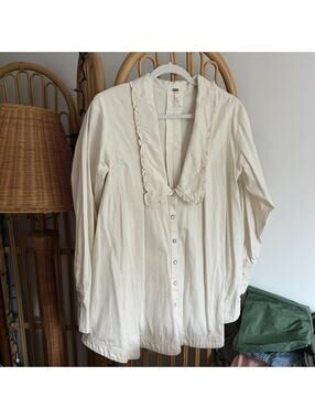 Cream Cotton Charlie Denim Button Down Free People Peter Pan Collar XS